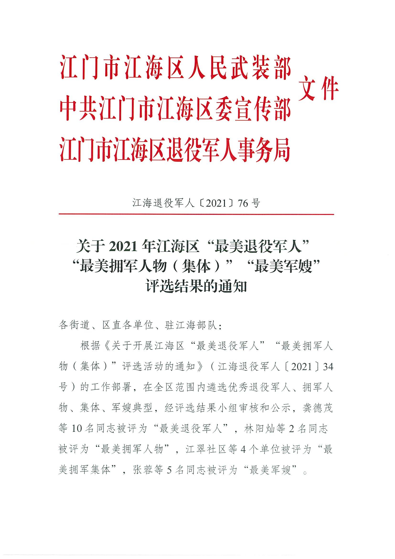 江海退役军人〔2021〕76号 关于2021年江海区“最美退役军人”“最美拥军人物（集体）”“最美军嫂”评选结果的通知_00.jpg